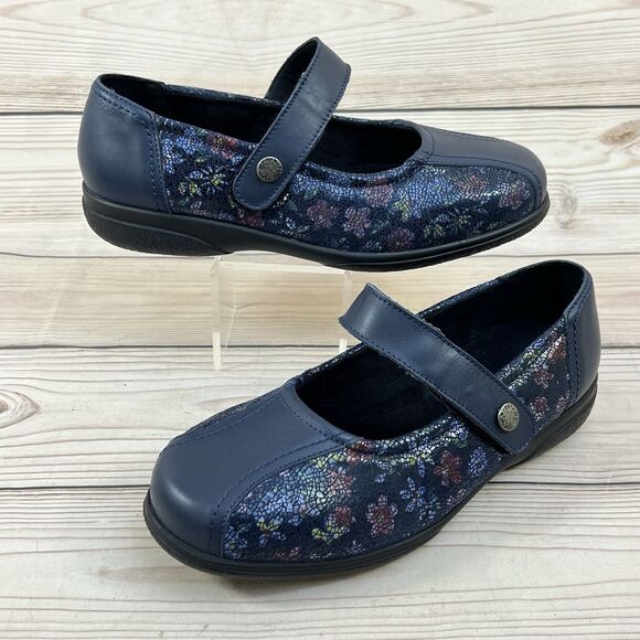 Cosyfeet Laura Shoes Women 9 Navy Blue Floral Mary Jane Extra Roomy Comfort Flat - Picture 16 of 16
